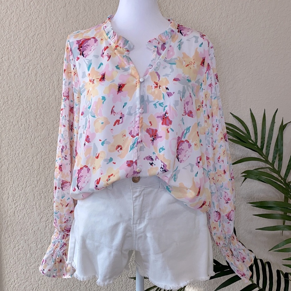 Floral chiffon button up